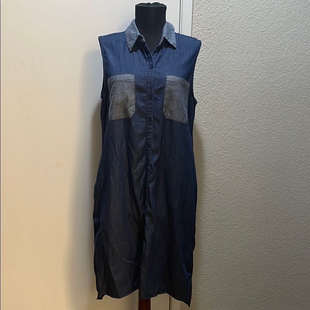 Reef Blue Sleeveless Midi Shirt Dress